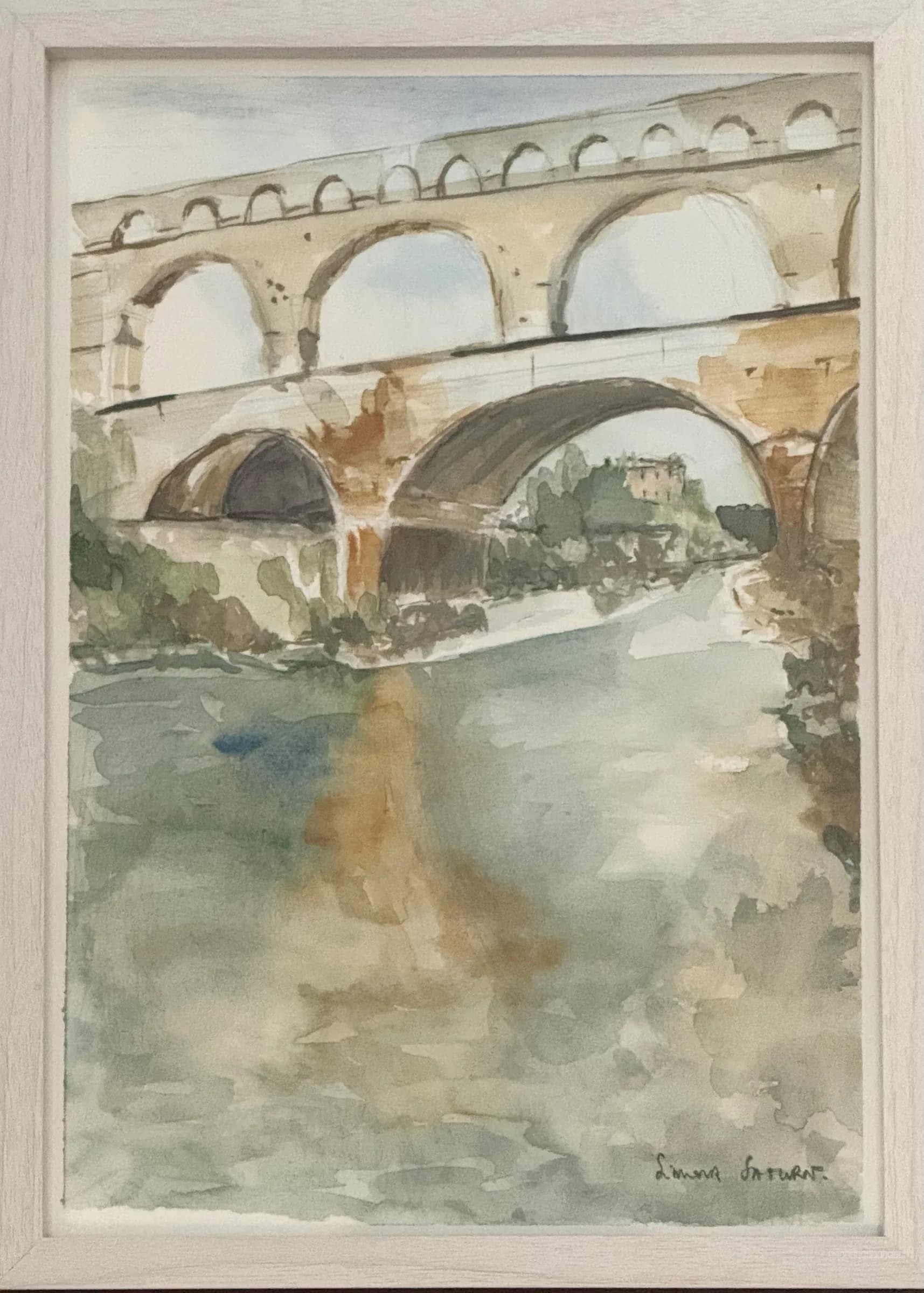 Pont du gard - Aquarelle originale de Simona Saturn - 21 x 29,7