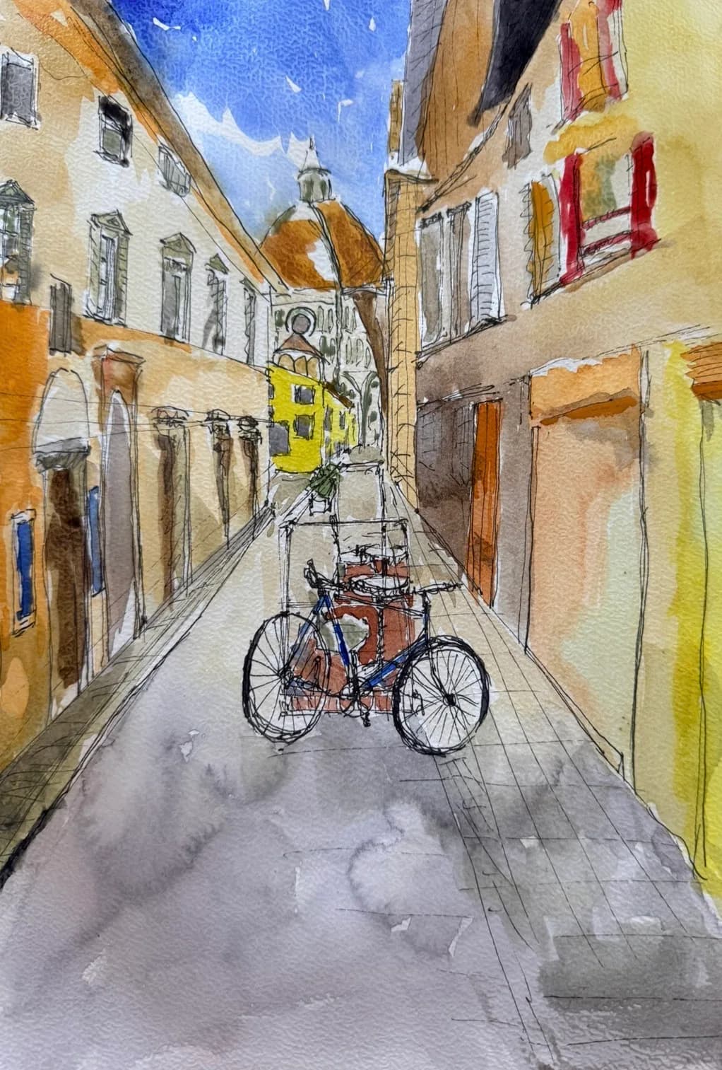 Dans les rues de Florence - Aquarelle originale de Simona Saturn - 21 x 29,7
